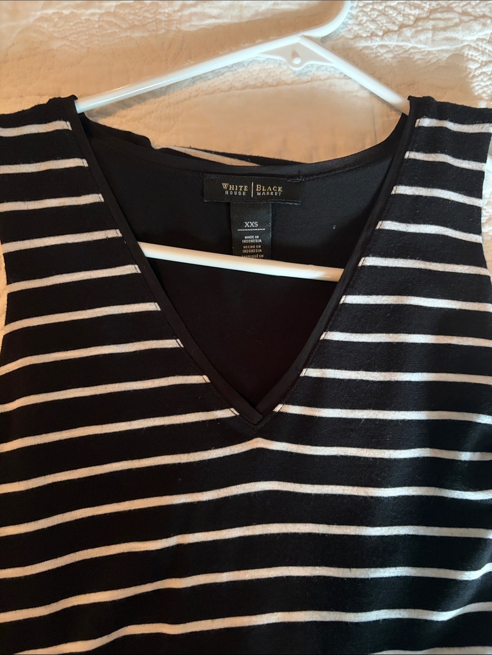 White House Black Market Black and White Striped V-Neck Tank
